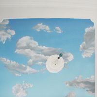 Sky ceiling mural.. The client lives on the 7th floor of a high-rise, so this is a sky in the sky. Executed in acrylics and emulsion, on plaster.