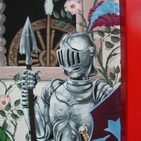 The fairy-tale castle mural for
St. Edwards First School, Windsor, Berkshire. Executed in acrylics, 4.5 x 3.3 metres. On site, September 2010