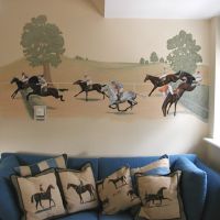 Steeple Chase Mural, girl's room the girl being rather fond of horses! Acrylic on emulsion, approximately 2.2 x 0.8 metres