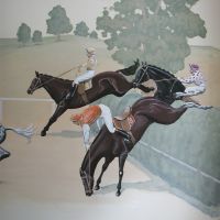 Steeple Chase Mural, girl's room the girl being rather fond of horses! Acrylic on emulsion, approximately 2.2 x 0.8 metres