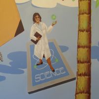 The generic book characters for this library mural were chosen by the pupils of the school council. Chater School, Watford 06